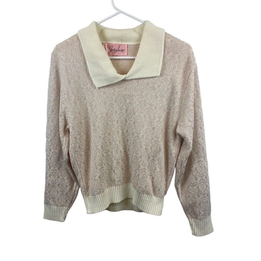 Jaclyn Smith American Vintage Pink Cream Collared Sweater Preppy Glam Size S/M‎